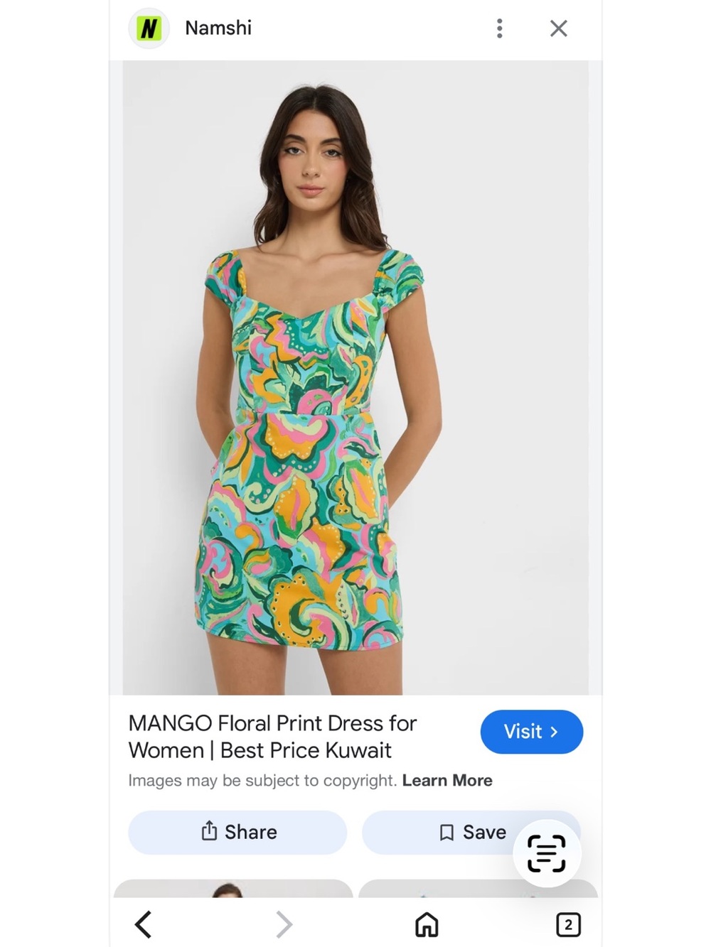 Mango Multicolor Swirl Mini Dress in Green, Pink & Yellow